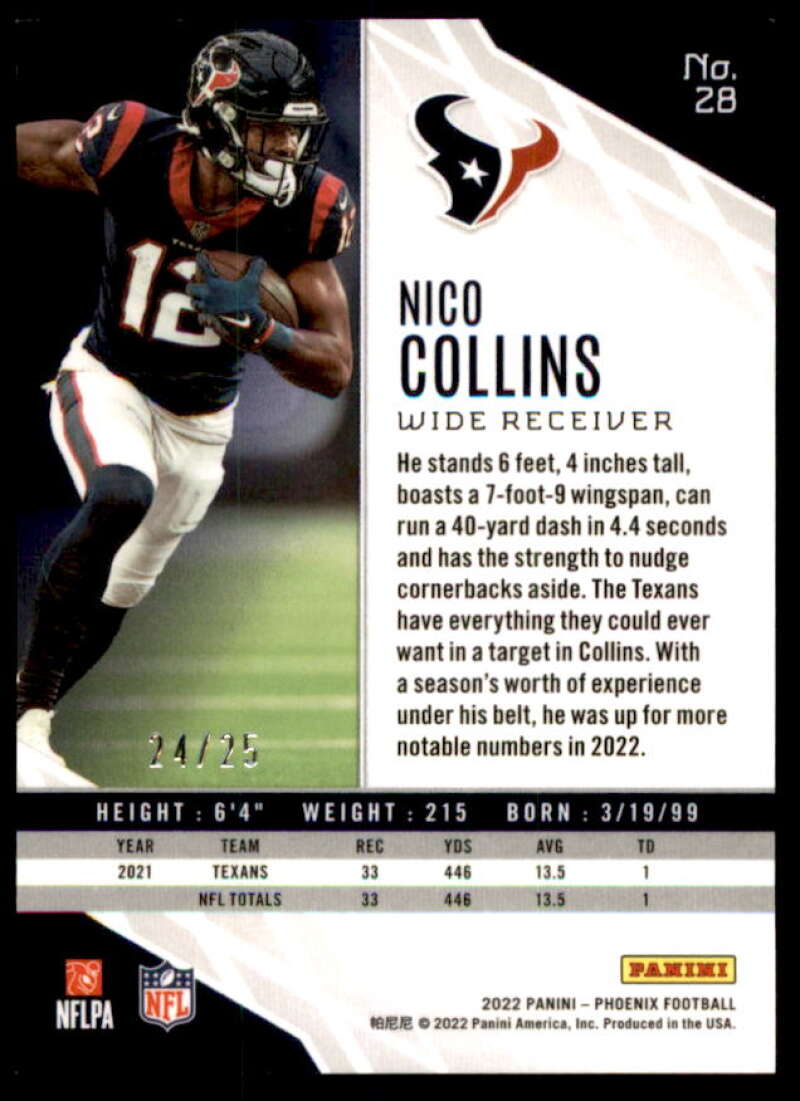 Nico Collins Card 2022 Panini Phoenix Green #28  Image 2
