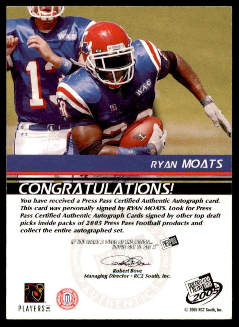Ryan Moats Card 2005 Press Pass Autographs Bronze #37  Image 2