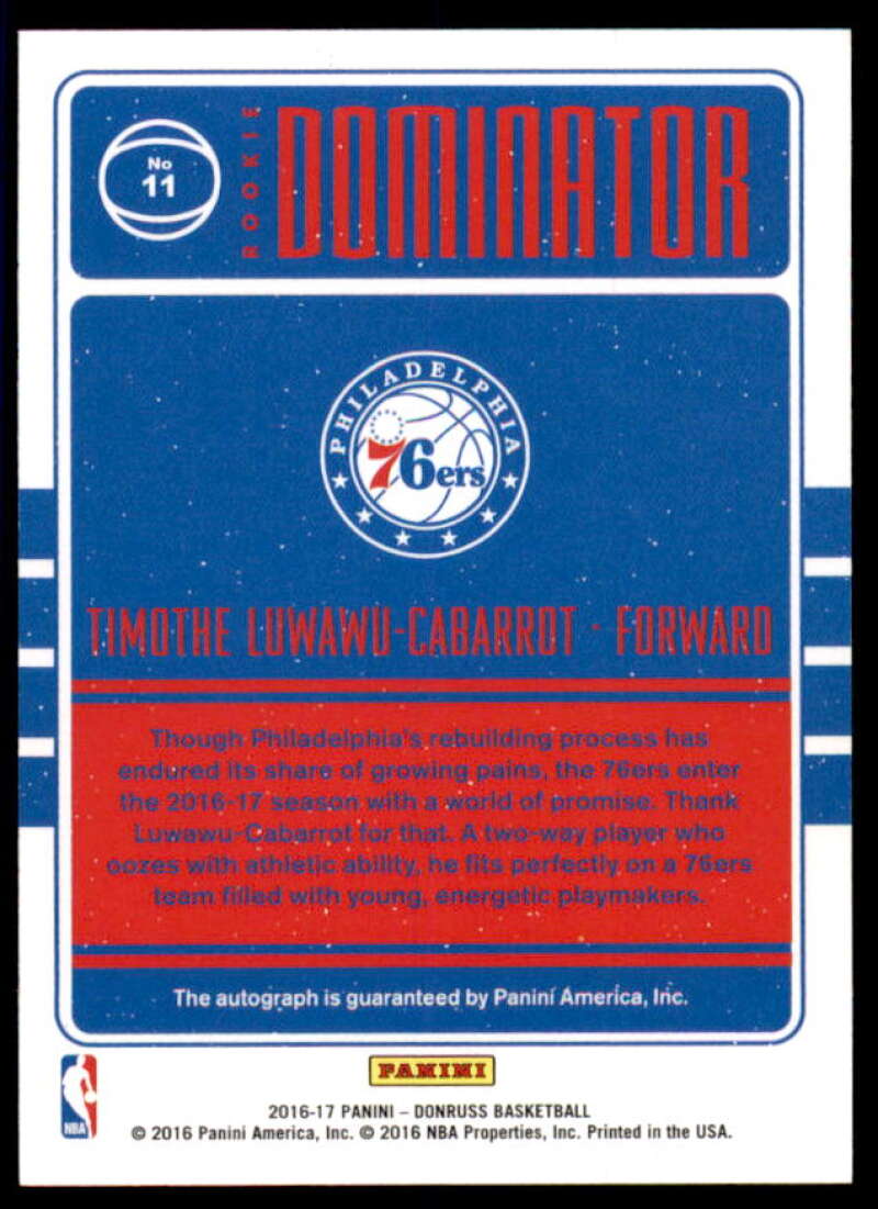 Timothe Luwawu-Cabarrot Card 2016-17 Donruss Rookie Dominator Signatures #11  Image 2