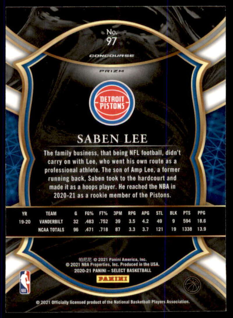 Saben Lee Rookie Card 2020-21 Select Prizms Blue #97  Image 2