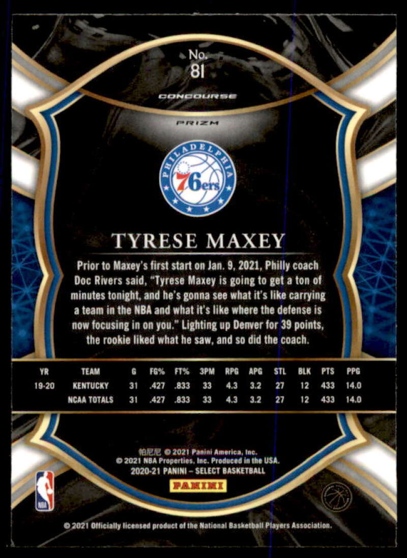 Tyrese Maxey Rookie Card 2020-21 Select Prizms Red White Orange Flash #81  Image 2