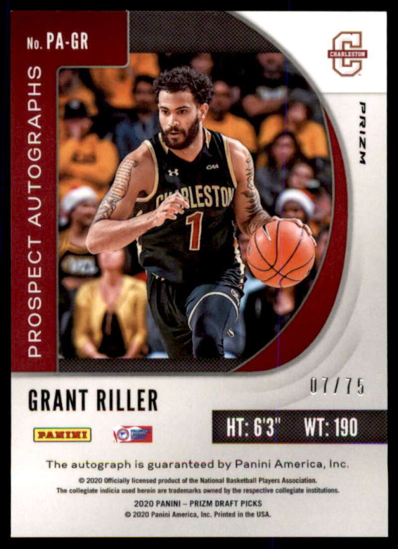 Grant Riller 2020-21 Panini Prizm Draft Picks Prospect Autographs Blue Ice #43  Image 2