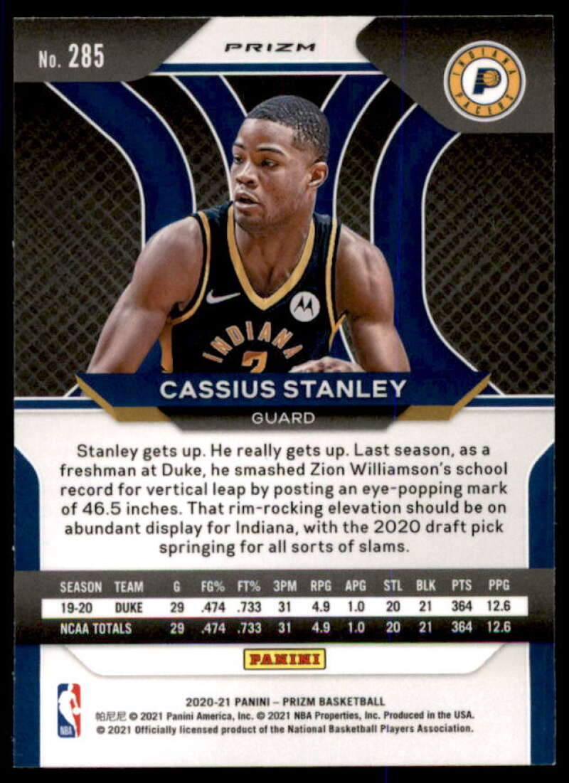 Cassius Stanley Rookie Card 2020-21 Panini Prizm Prizms Pink Ice #285  Image 2