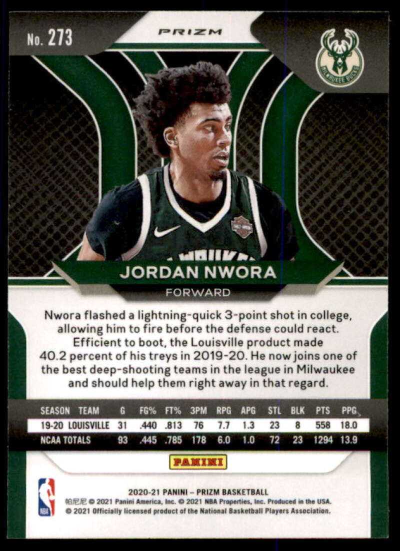 Jordan Nwora Rookie Card 2020-21 Panini Prizm Prizms Pink Ice #273  Image 2