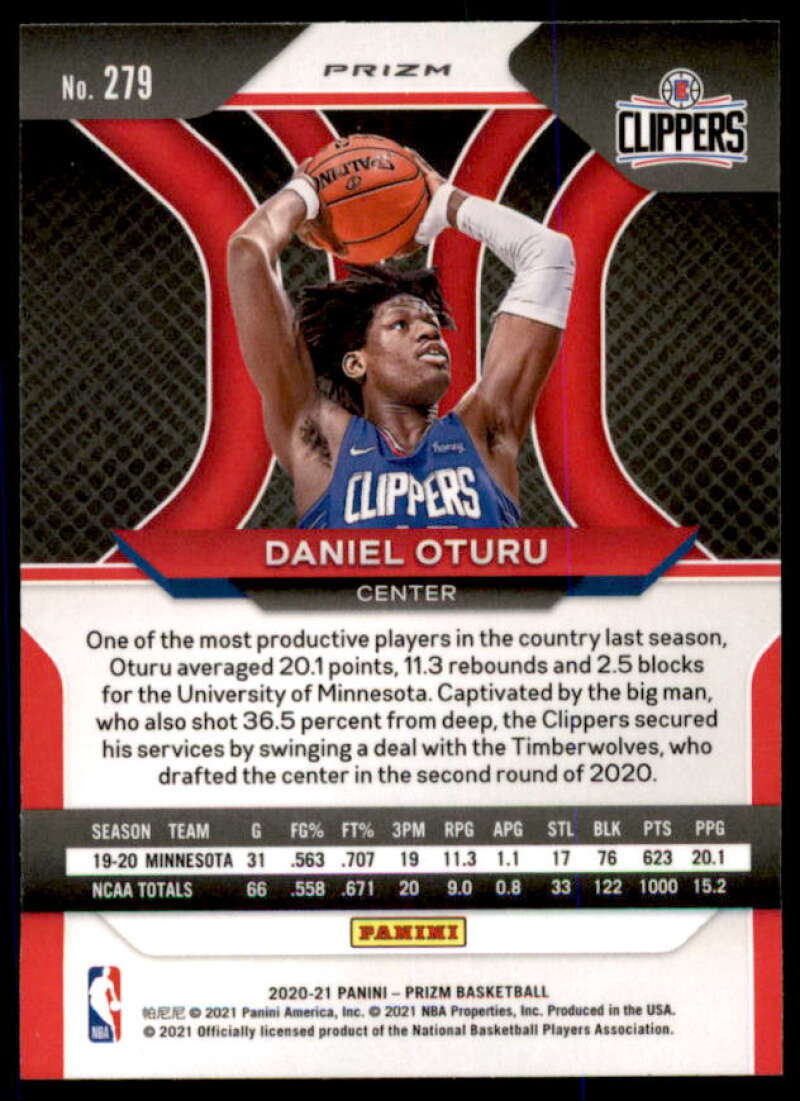 Daniel Oturu Rookie Card 2020-21 Panini Prizm Prizms Pink Ice #279  Image 2