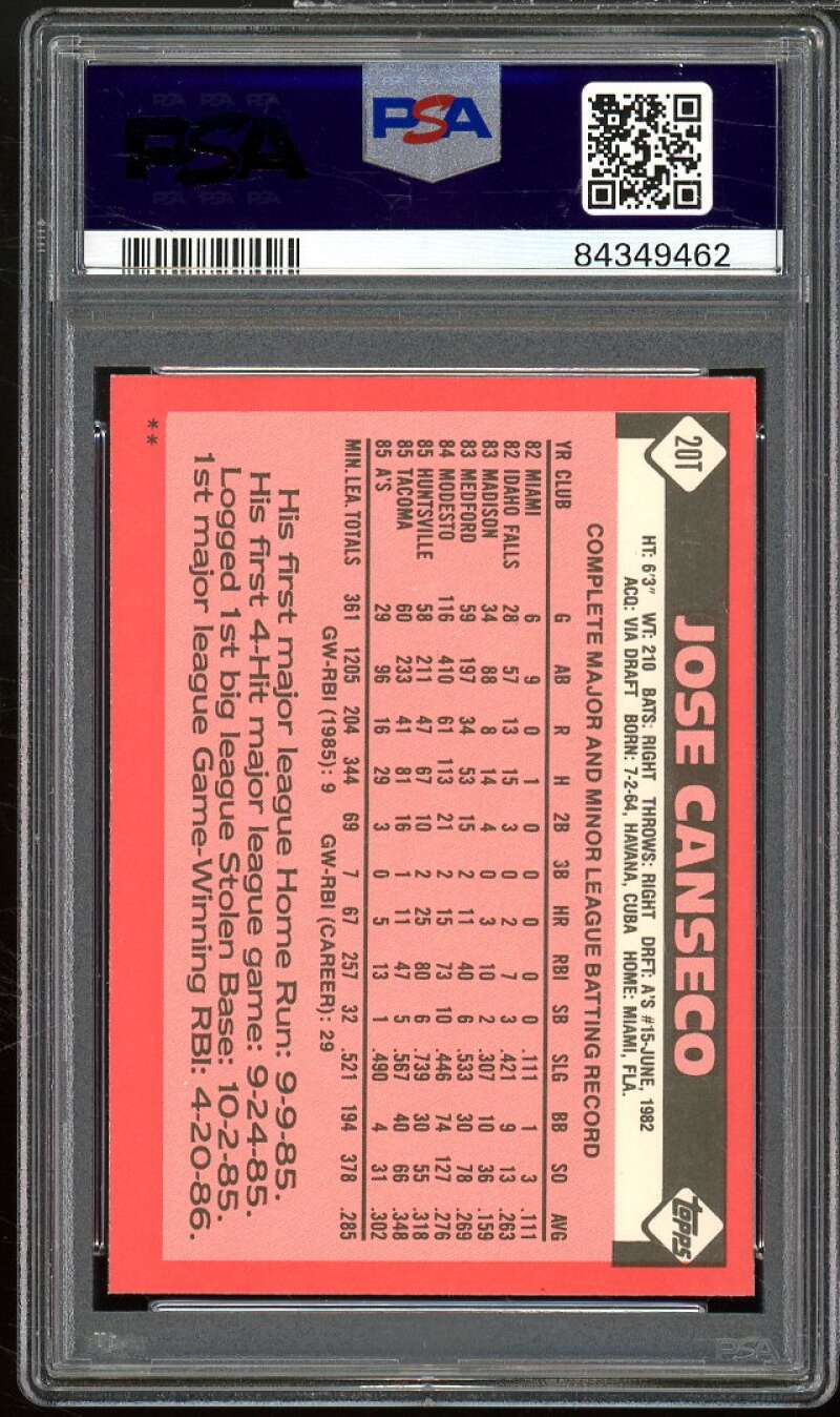 Jose Canseco Rookie Card 1986 Topps Traded #20T PSA 9 Image 2