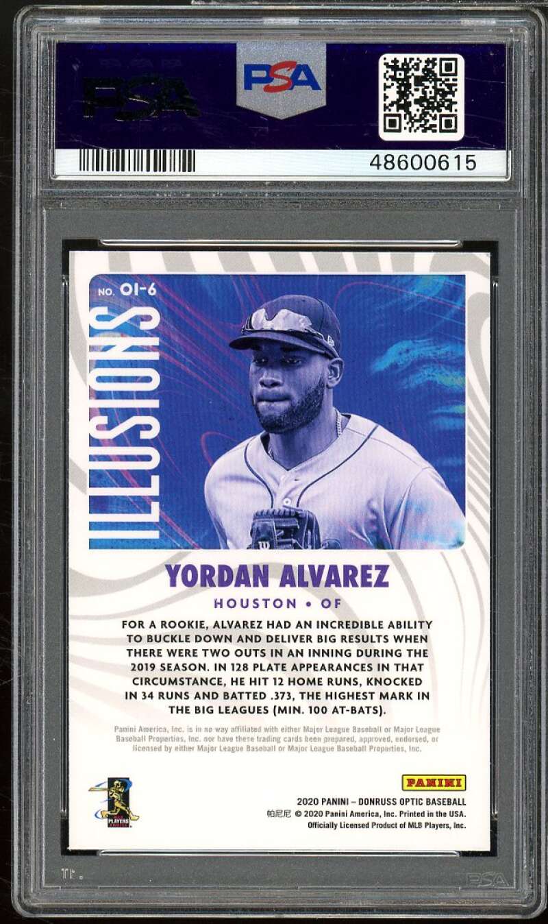 Yordan Alvarez Rookie Card 2020 Donruss Optic Illusions #o16 PSA 9 Image 2