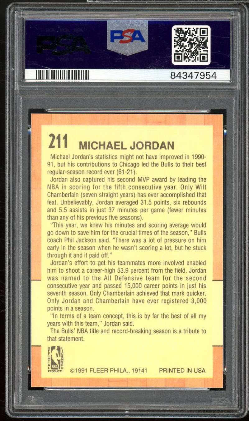 Michael Jordan Card 1991-92 Fleer #211 PSA 9 Image 2