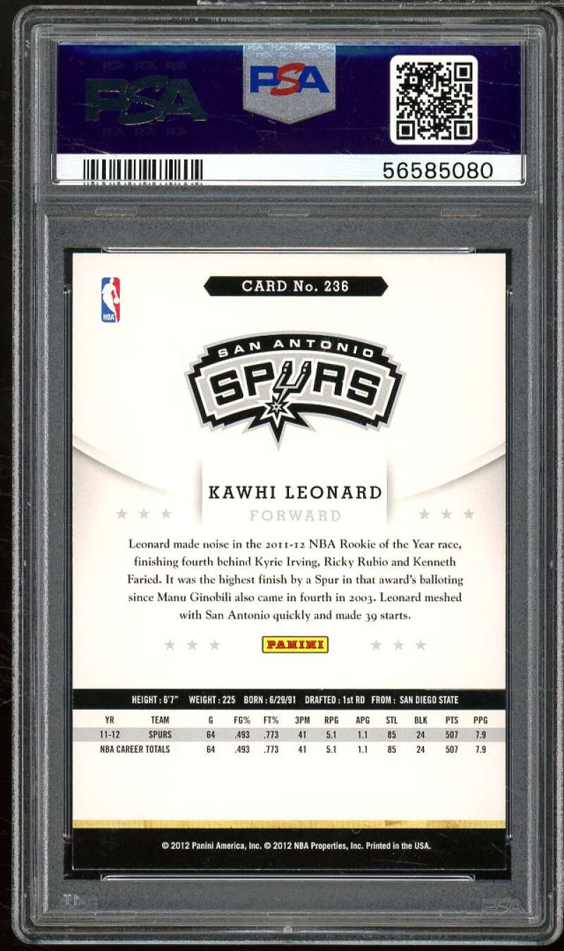 Kawhi Leonard Rookie Card 2012-13 Panini Hoops #236 PSA 9 Image 2