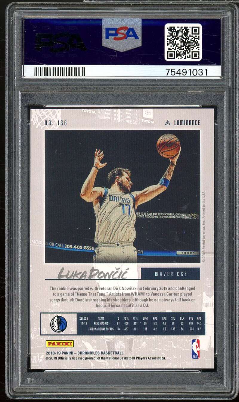 Luka Doncic Rookie Card 2018-19 Panini Chronicles #166 PSA 10 Image 2