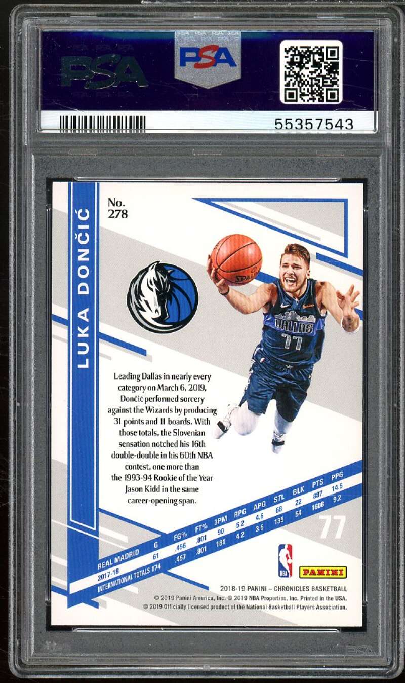 Luka Doncic Rookie Card 2018-19 Panini Chronicles #278 PSA 9 Image 2