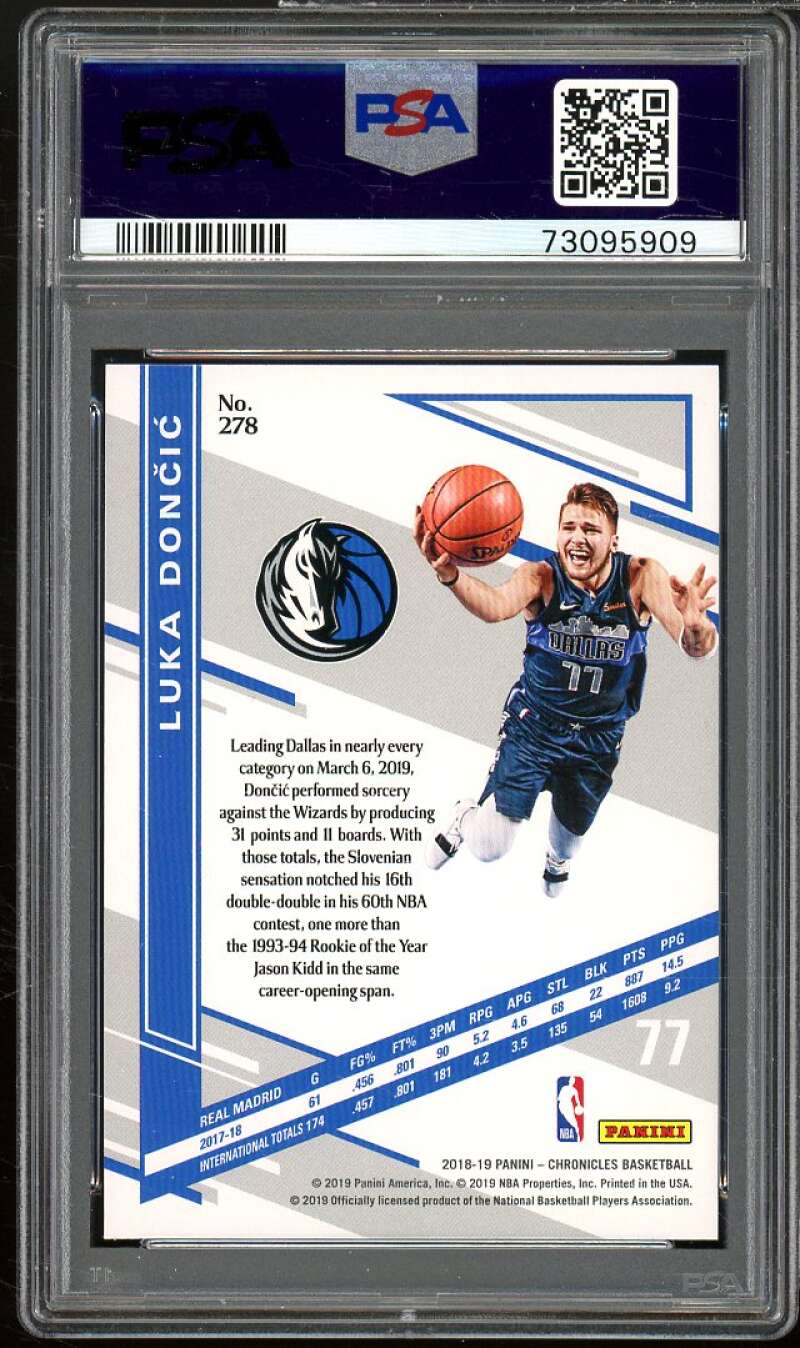 Luka Doncic Rookie Card 2018-19 Panini Chronicles #278 PSA 10 Image 2