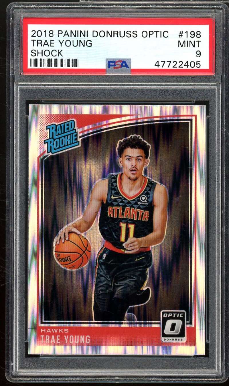 Trae Young Rookie Card 2018-19 Panini Donruss Optic Shock #198 PSA 9 Image 1