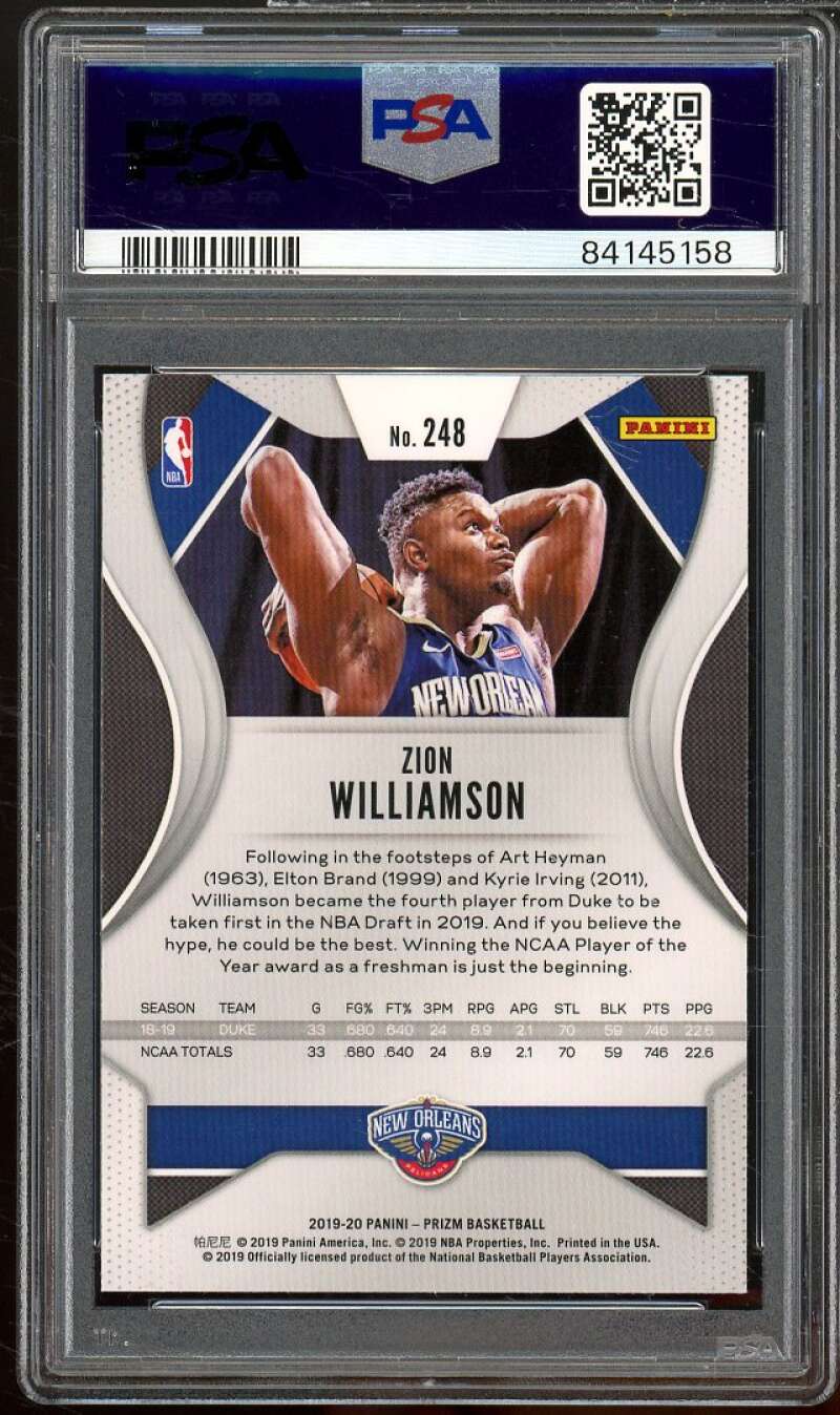 Zion Williamson Rookie Card 2019-20 Panini Prizm #248 PSA 10 Image 2