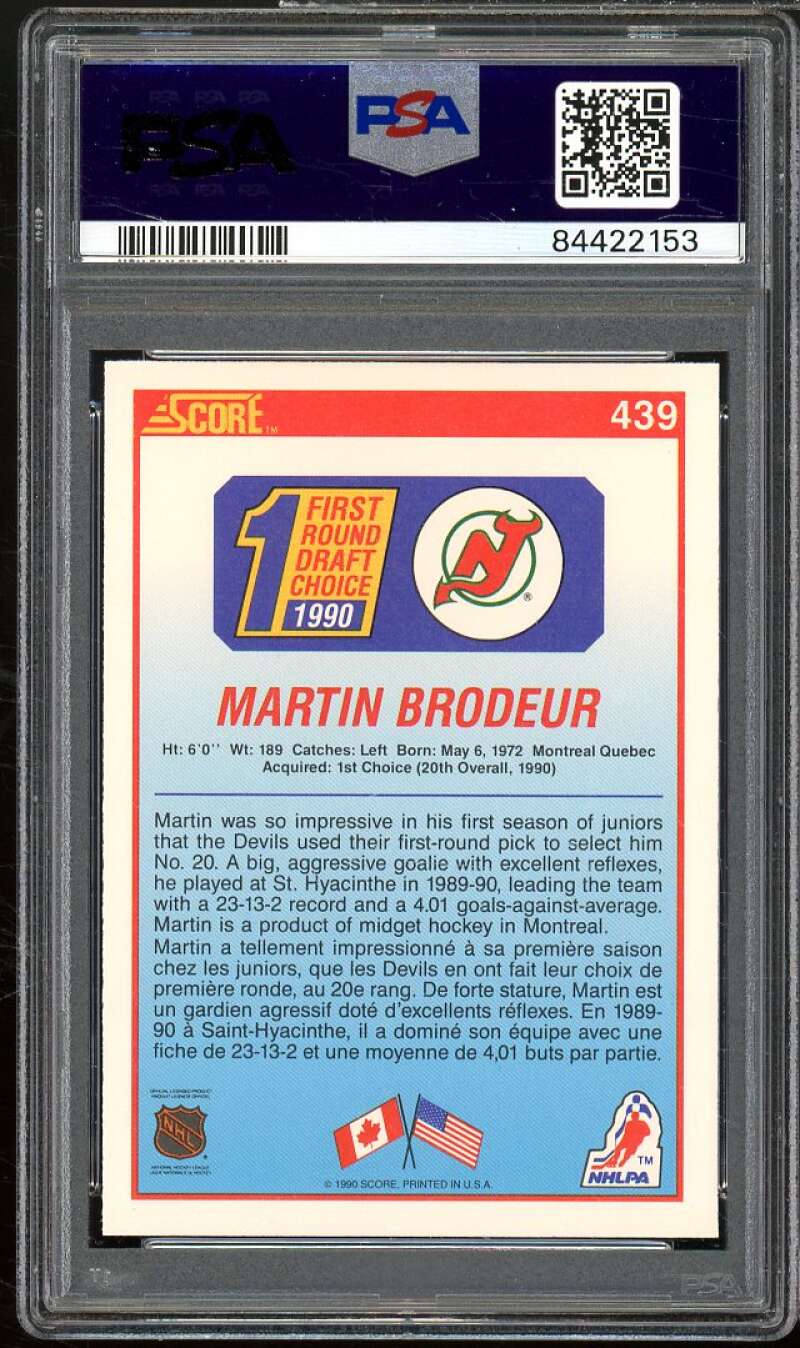 Martin Brodeur Rookie Card 1990-91 Score Canadian #439 PSA 8 Image 2