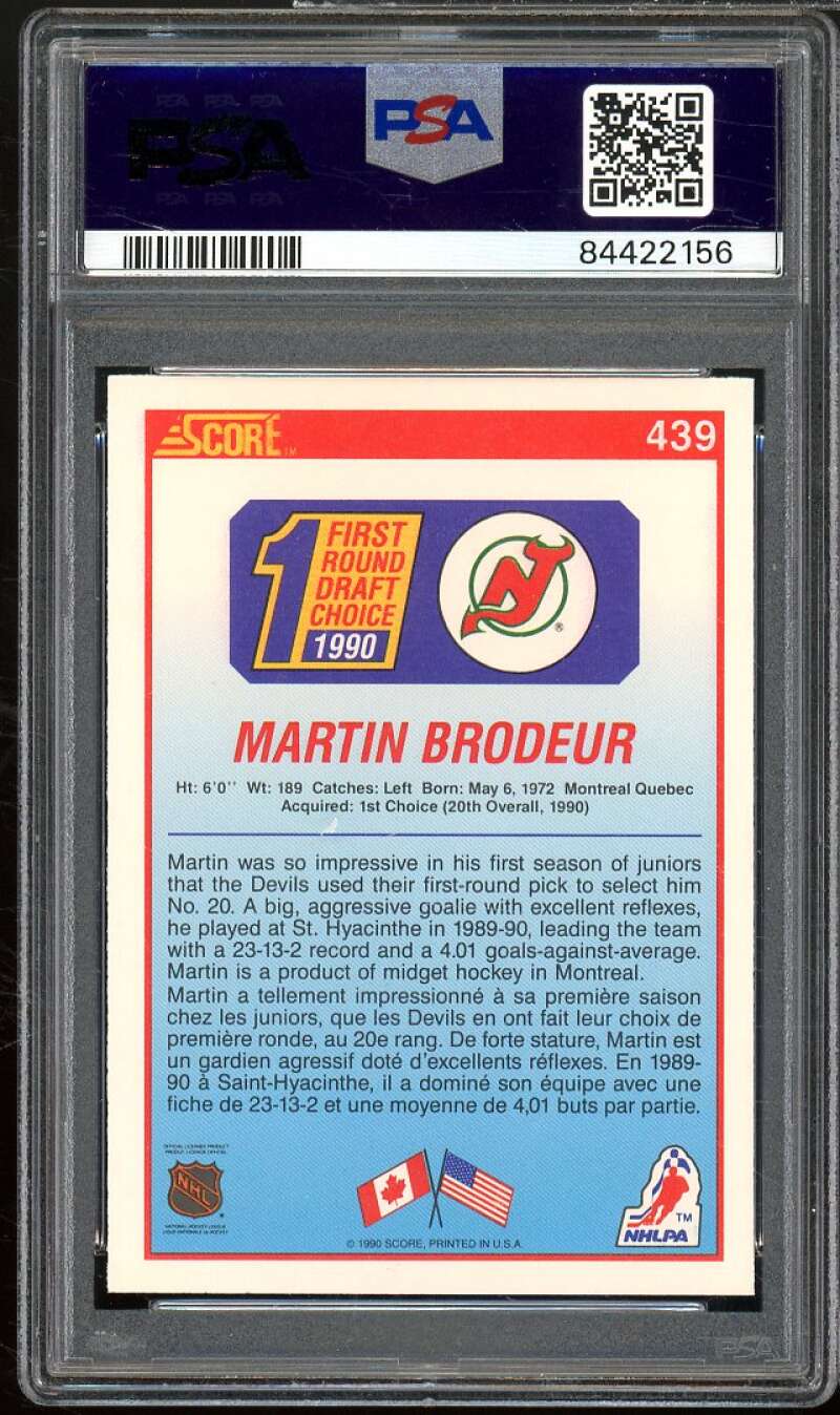 Martin Brodeur Rookie Card 1990-91 Score Canadian #439 PSA 9 Image 2