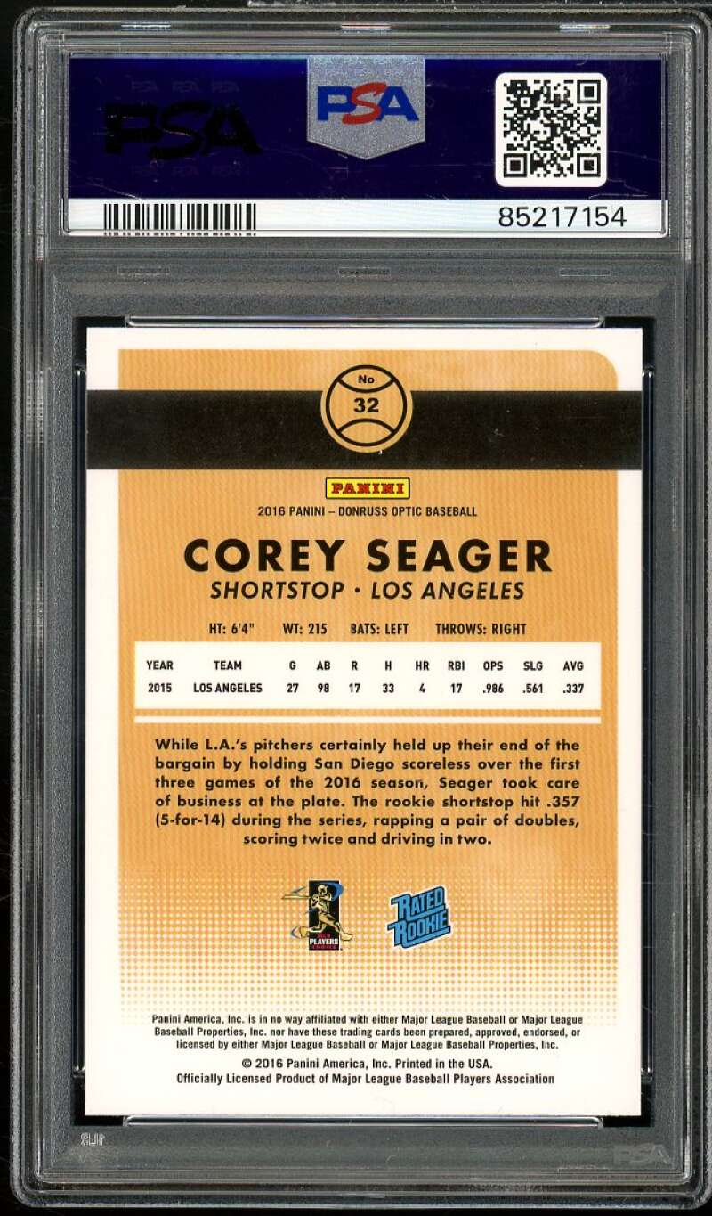 Corey Seager Rookie Card 2016 Donruss Optic Holo #32 PSA 10 Image 2