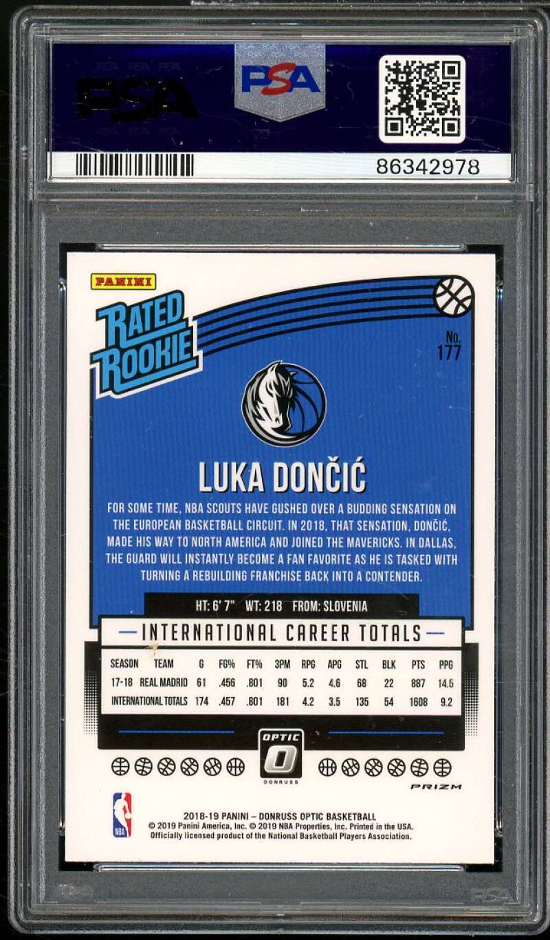 Luka Doncic Rookie Card 2018-19 Panini Donruss Optic Blue Velocity #177 PSA 10 Image 2