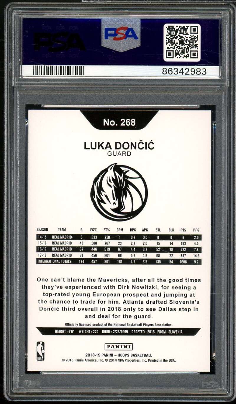 Luka Doncic Rookie Card 2018-19 Panini Hoops Purple #268 PSA 9 Image 2