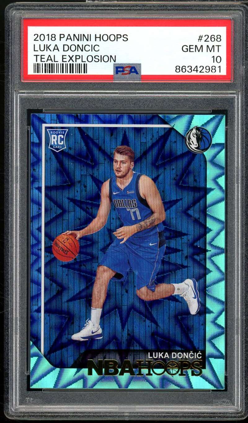 Luka Doncic Rookie Card 2018-19 Panini Hoops Teal Explosion #268 PSA 10 Image 1