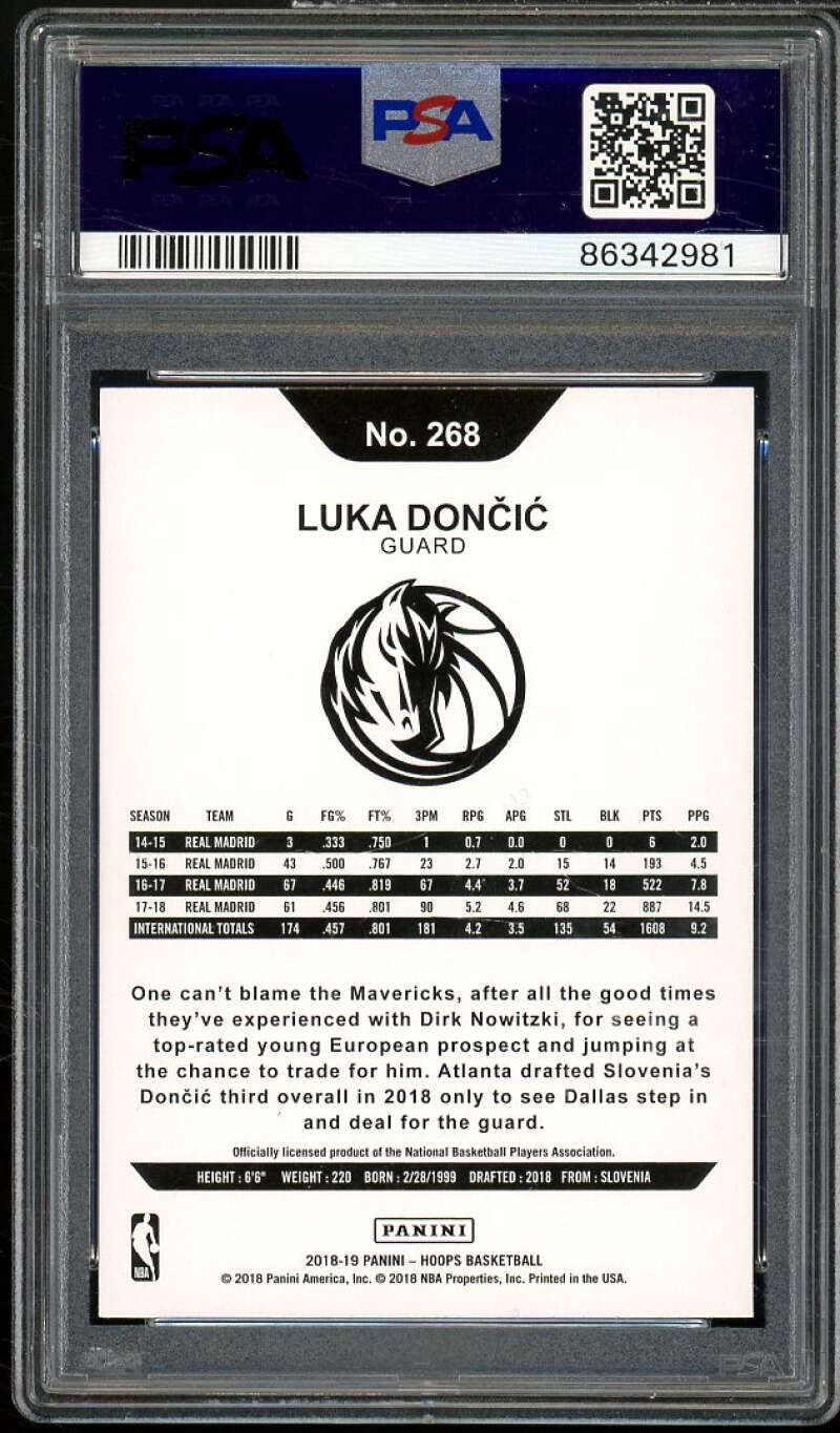 Luka Doncic Rookie Card 2018-19 Panini Hoops Teal Explosion #268 PSA 10 Image 2