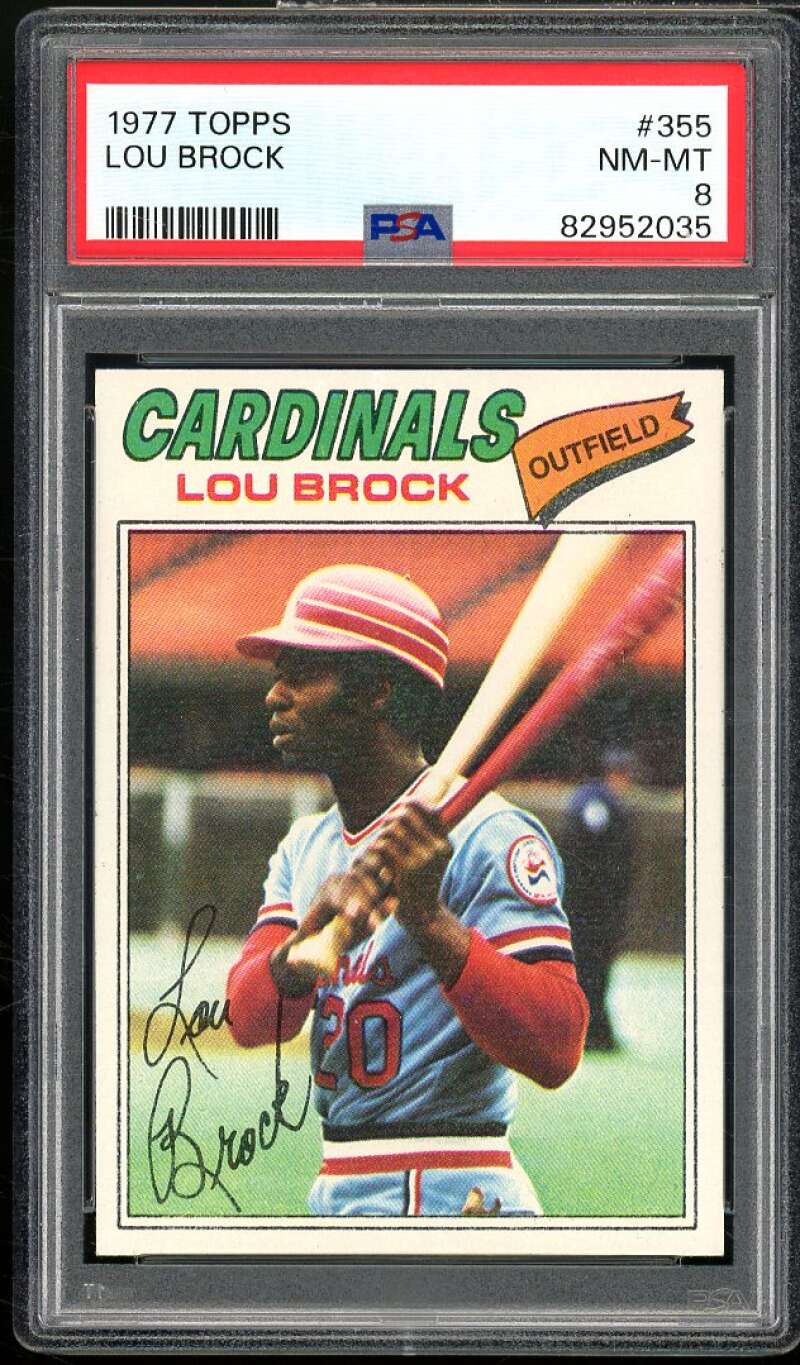 Lou Brock Card 1977 Topps #355 PSA 8 Image 1