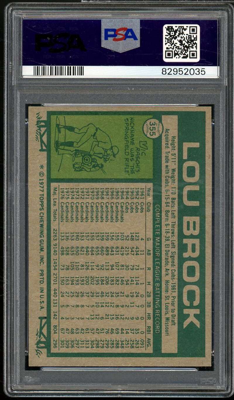 Lou Brock Card 1977 Topps #355 PSA 8 Image 2