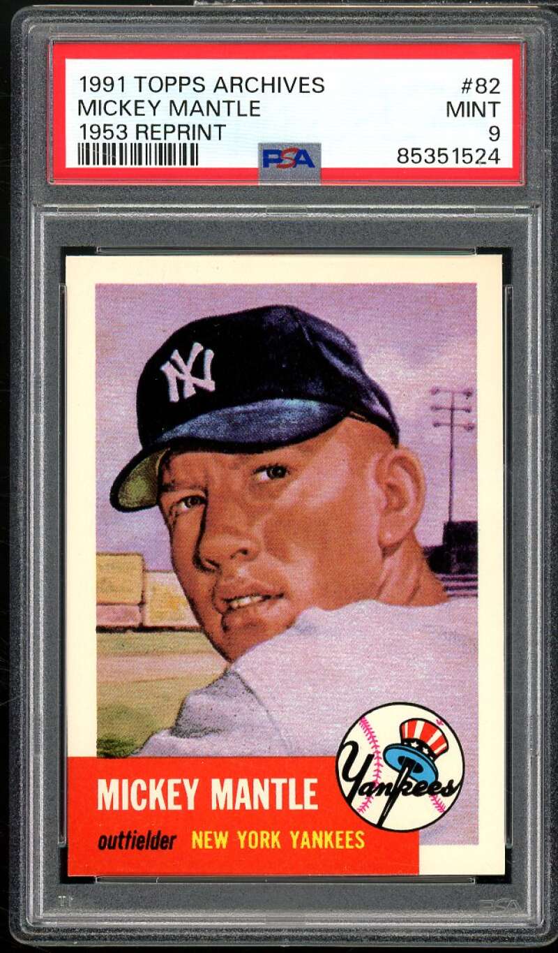 Mickey Mantle Card 1991 Topps Archives 1953 Reprint #82 PSA 9 Image 1