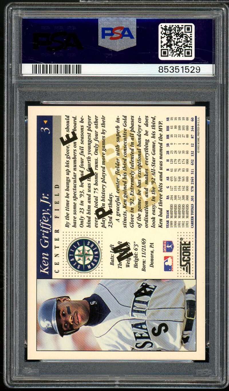 Ken Griffey Jr Card 1994 Score Gold Rush #3 PSA 8 Image 2