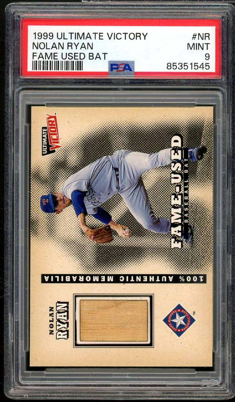 Nolan Ryan Card 1999 Upper Deck Ultimate Victory Fame-Used Bat #NR PSA 9 Image 1