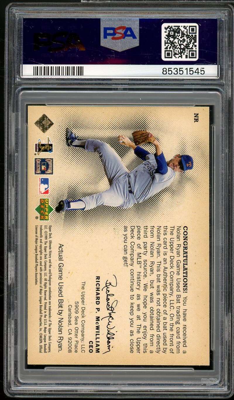 Nolan Ryan Card 1999 Upper Deck Ultimate Victory Fame-Used Bat #NR PSA 9 Image 2