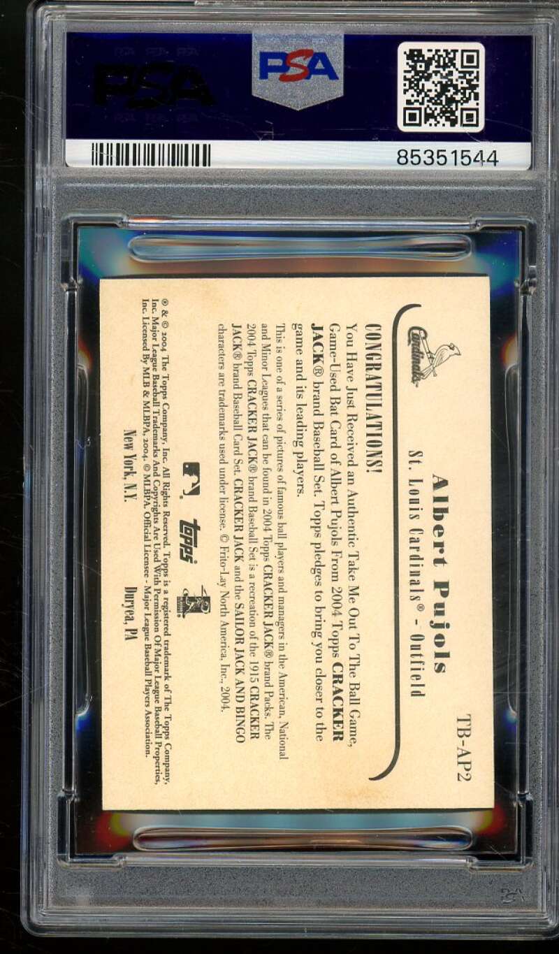 Albert Pujols Card 2004 Topps Cracker Jack Take Me Out Bat #TBAP2 PSA 9 Image 2