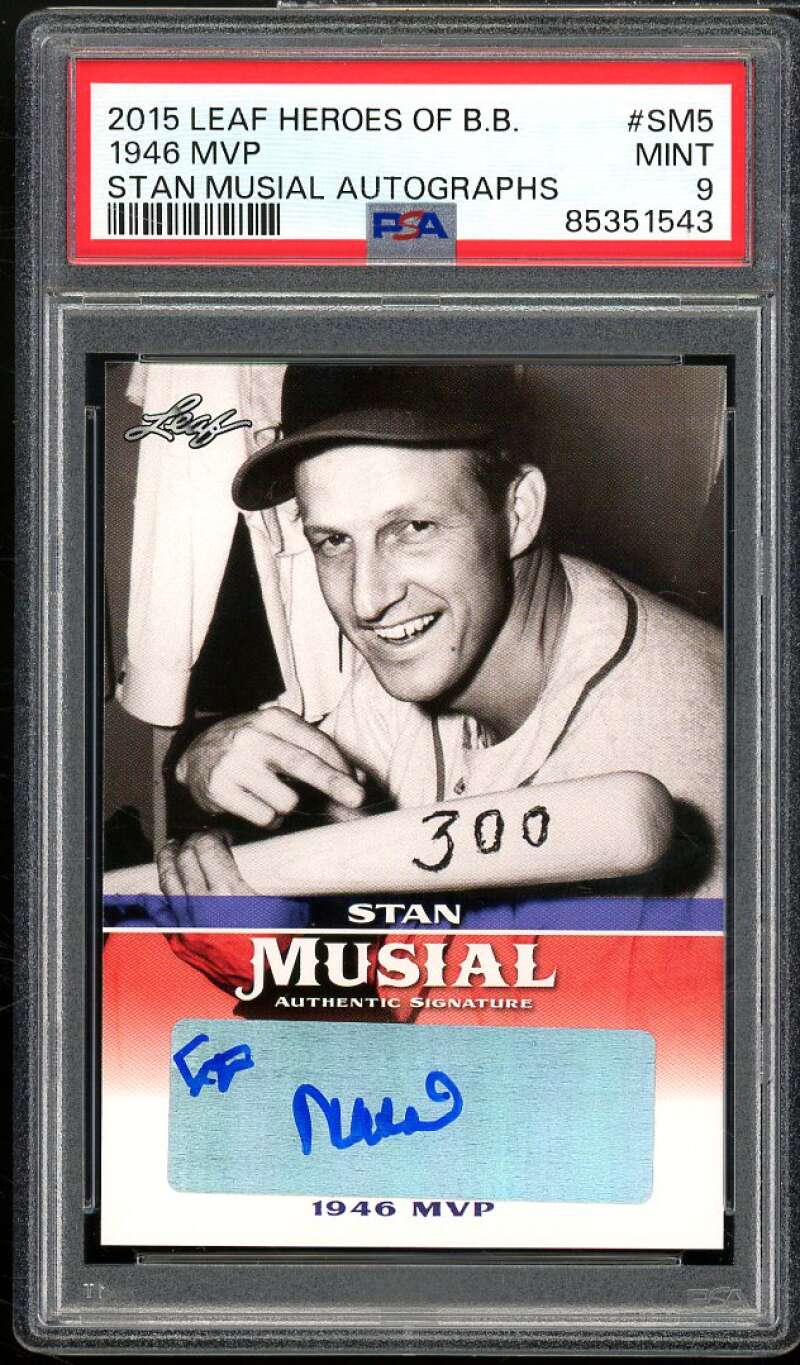 Stan Musial Card 2015 Leaf Heroes of Baseball Milestones Autographs #SM5 PSA 9 Image 1