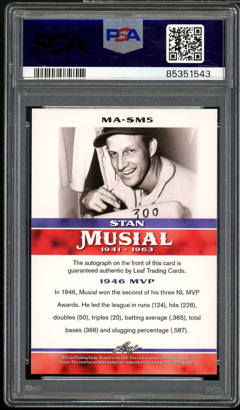 Stan Musial Card 2015 Leaf Heroes of Baseball Milestones Autographs #SM5 PSA 9 Image 2