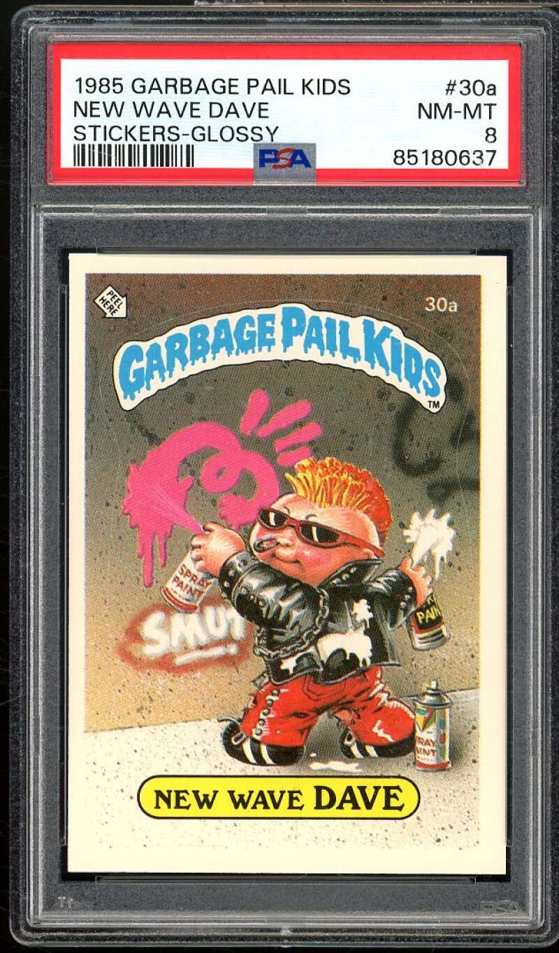 New Wave Dave Stickers Glossy Card 1985 Garbage Pail Kids #30a PSA 8 Image 1