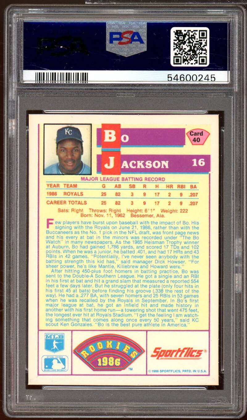 Bo Jackson Rookie Card 1986 Sportsflics Rookies #40 PSA 9 Image 2