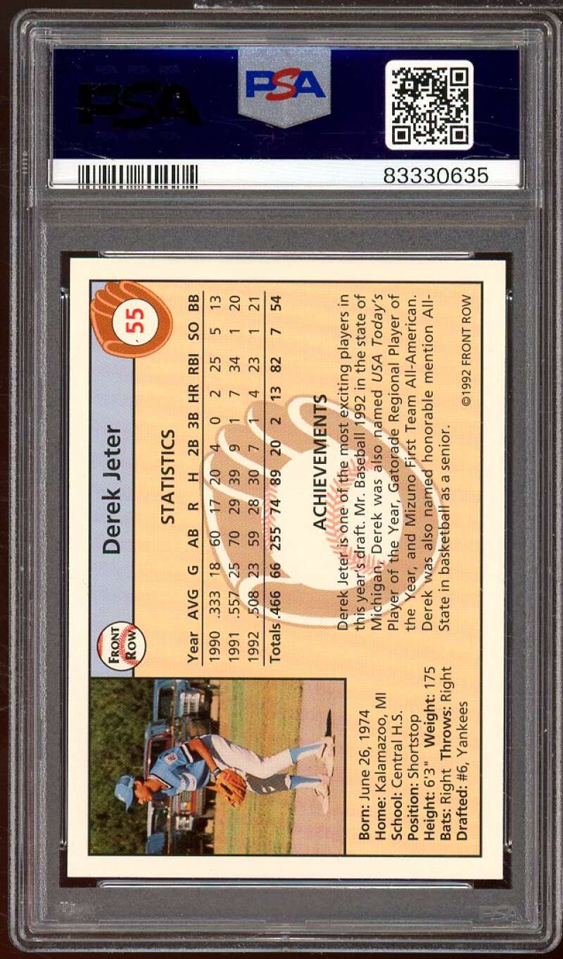 Derek Jeter Rookie Card 1992 Front Row Draft Picks #55 PSA 9 Image 2