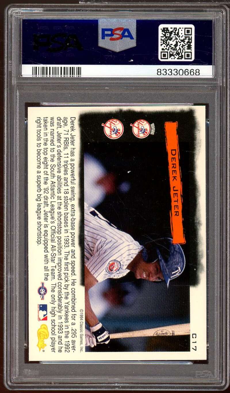 Derek Jeter Rookie Card 1994 Classic Cream Of The Crop #c17 PSA 9 Image 2