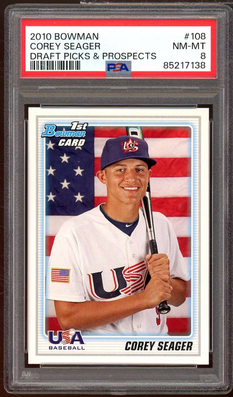 Corey Seager Rookie Card 2010 Bowman Draft Picks Prospects #108 PSA 8 Image 1