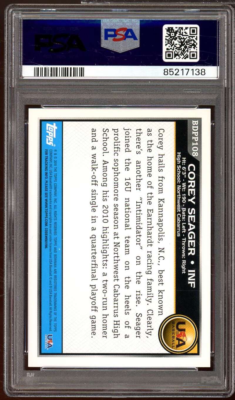 Corey Seager Rookie Card 2010 Bowman Draft Picks Prospects #108 PSA 8 Image 2