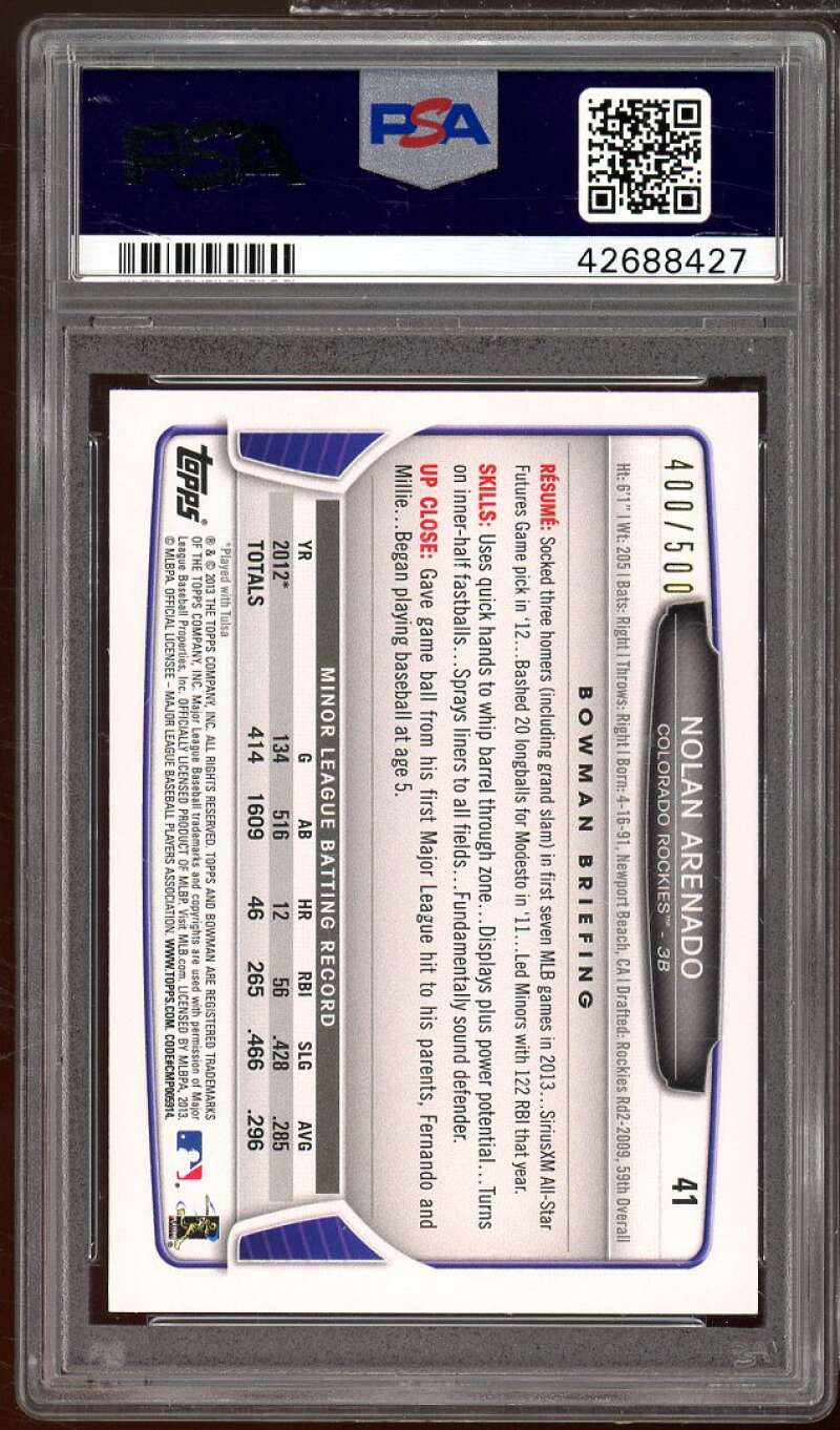 Nolan Arenado Rookie Card 2013 Bowman Draft Picks Prospects Blue #41 PSA 9 Image 2