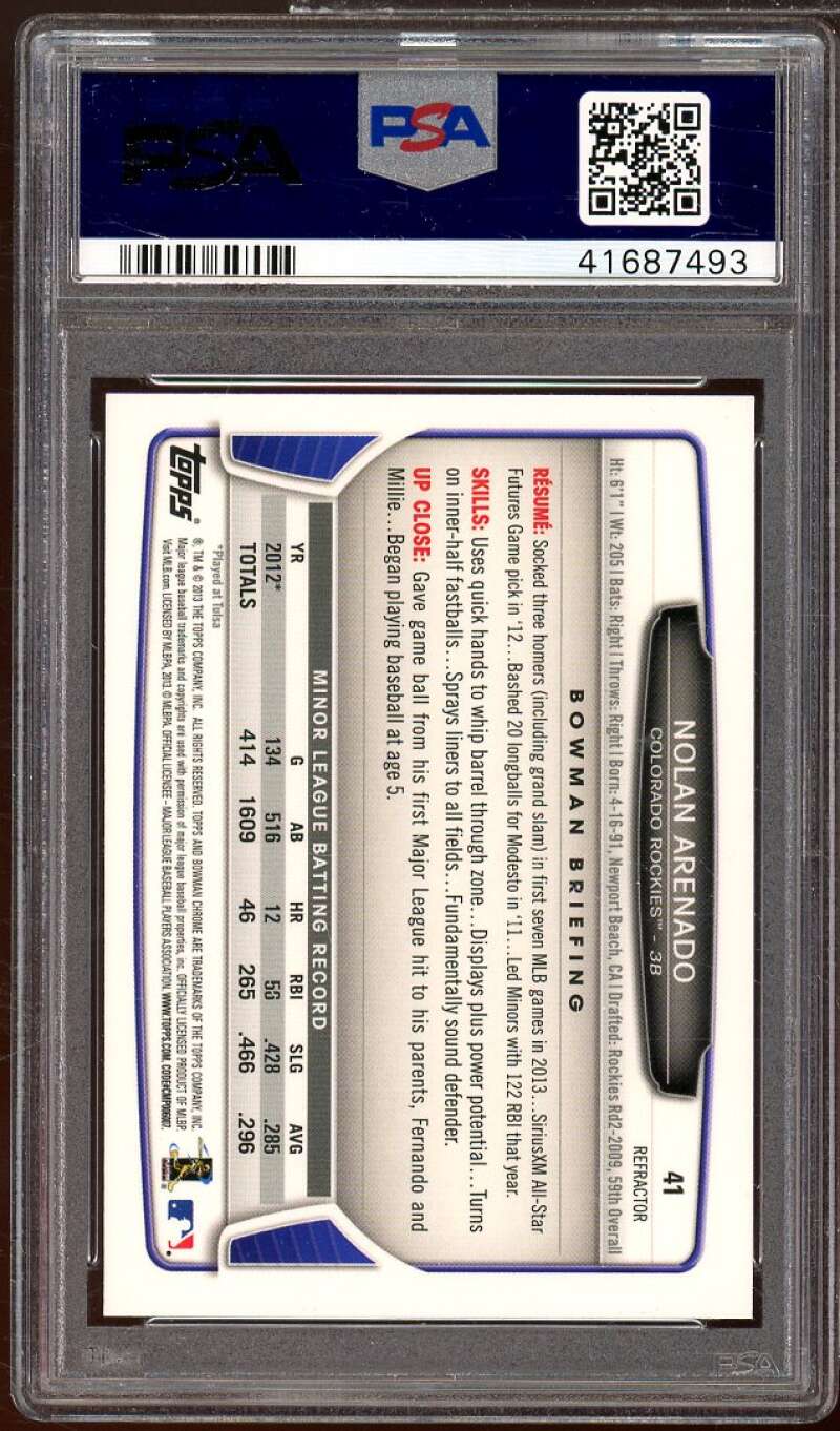 Nolan Arenado Rookie Card 2013 Bowman Chrome DP Prospects Refractor #41 PSA 10 Image 2