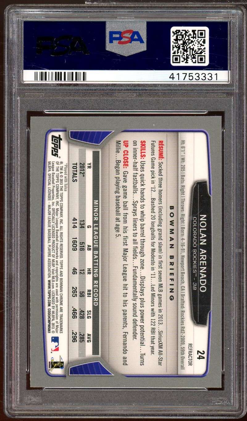 Nolan Arenado Rookie Card 2013 Bowman Chrome Xfractor #24 PSA 10 Image 2