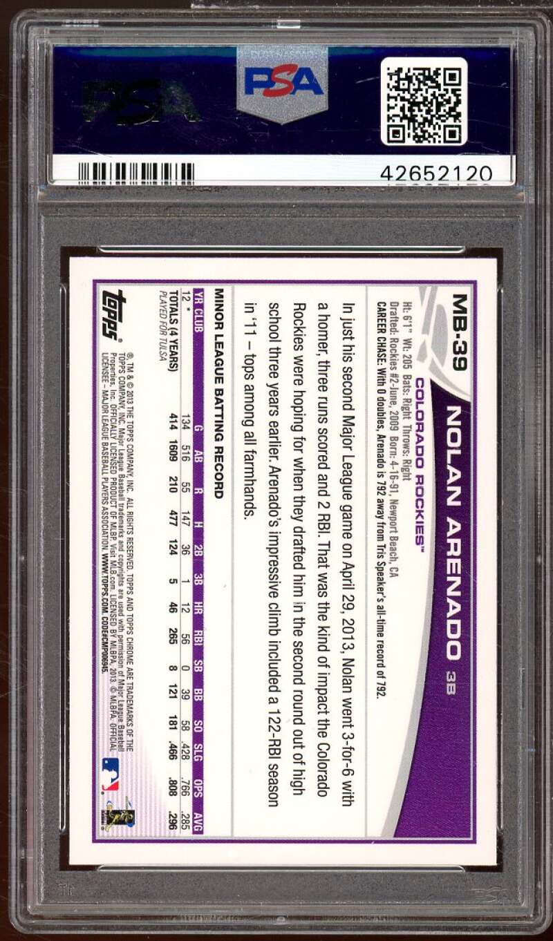 Nolan Arenado Rookie Card 2013 Topps Chrome Update #mb-39 PSA 10 Image 2