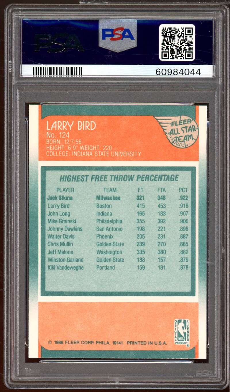 Larry Bird Card 1988-89 Fleer All-Star #124 PSA 9 Image 2