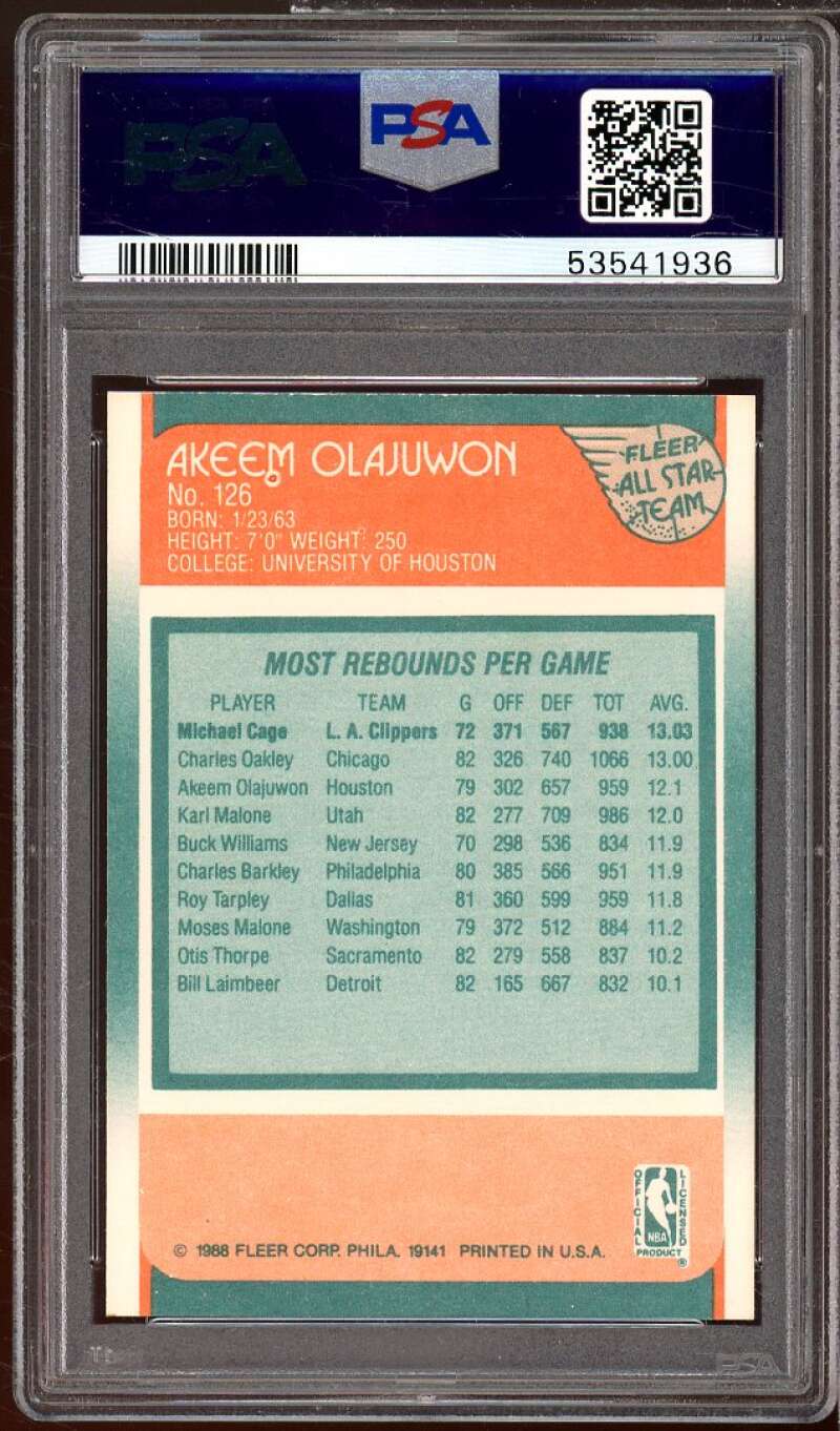 Akeem Olajuwon 1988-89 Fleer All-Star #126 PSA 9 Image 2