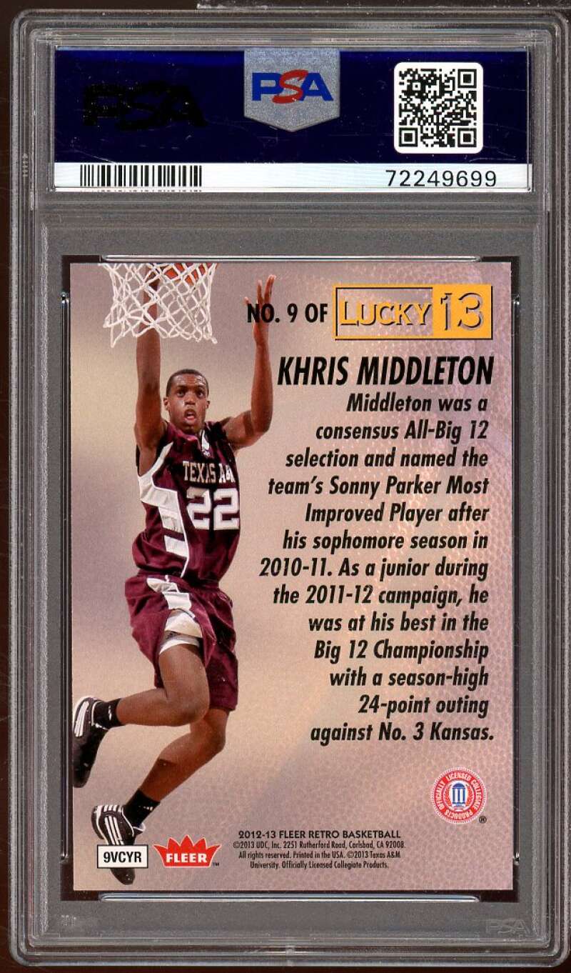 Khris Middleton Rookie Card 2012-13 Fleer Retro 96-97 Lucky 13 #9 PSA 10 Image 2