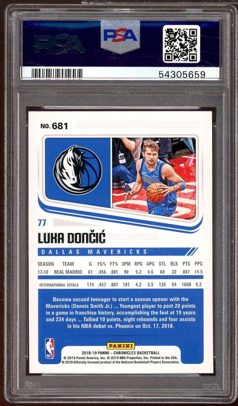 Luka Doncic Rookie Card 2018-19 Panini Chronicles #681 PSA 10 Image 2