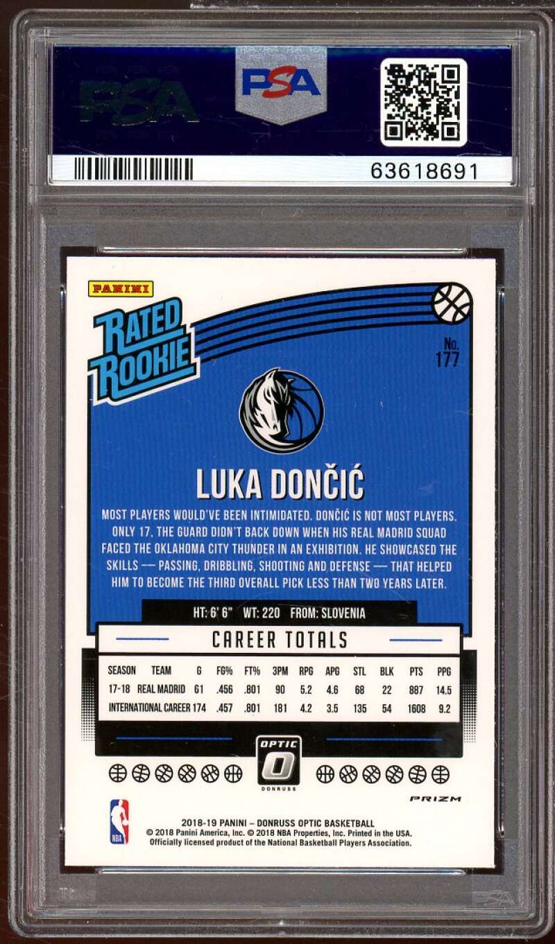 Luka Doncic Rookie Card 2018-19 Panini Donruss Optic Shock #177 PSA 9 Image 2