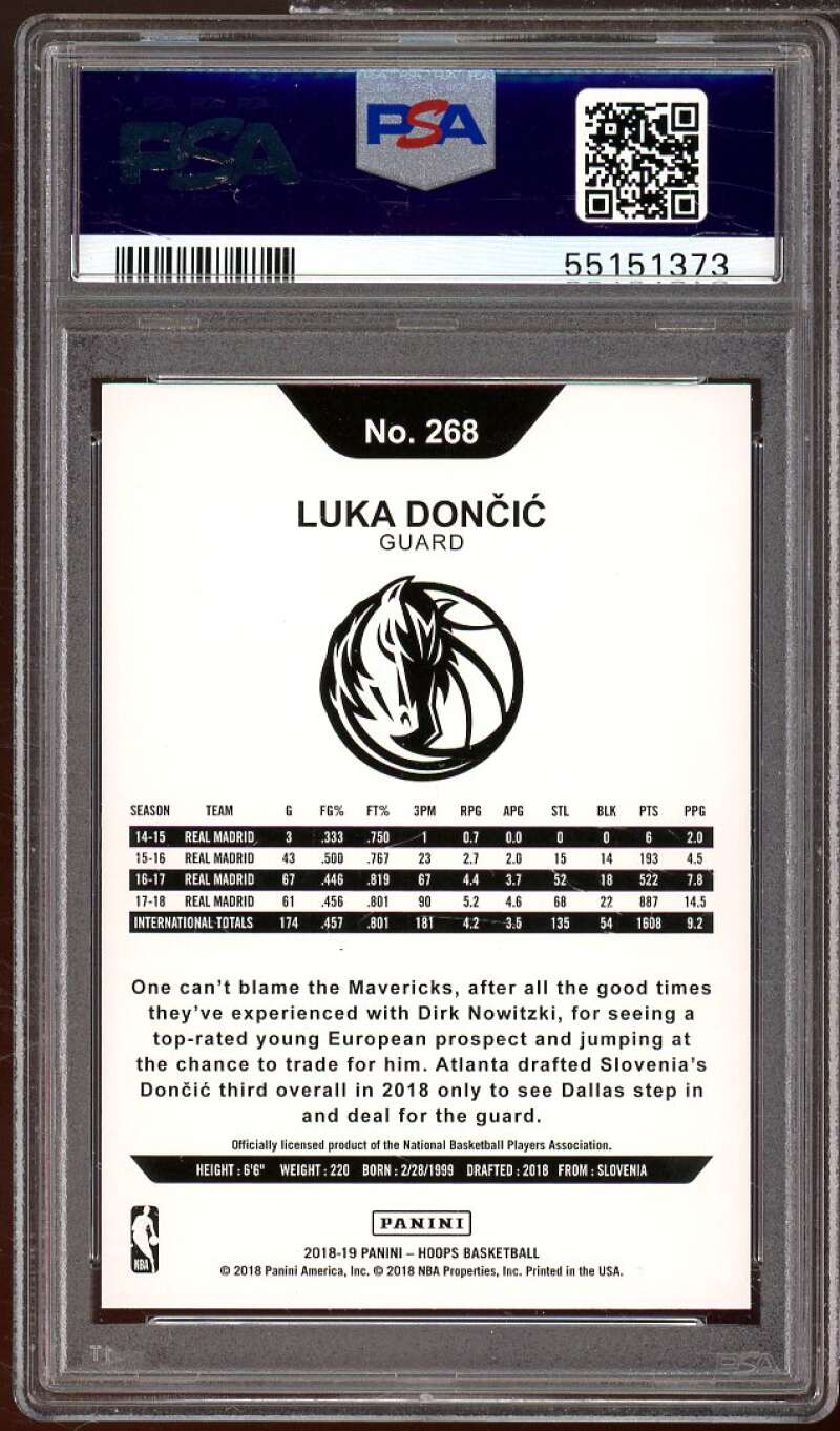 Luka Doncic Rookie Card 2018-19 Panini Hoops Winter #268 PSA 10 Image 2